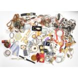 A collection of jewellery including Balmain cufflinks, silver earrings, gold plated pocket watch,