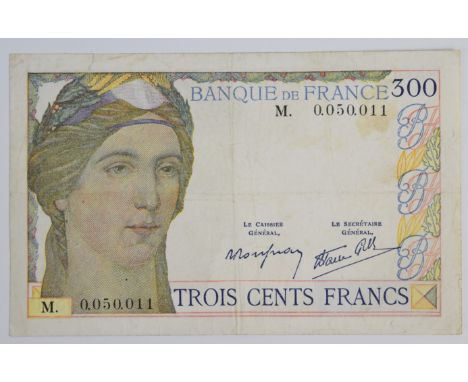 France undated (1938) 'Ceres and Mercury' 300 Francs banknote, designed by Clément Serveau  