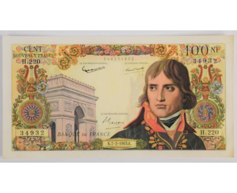 France 1963 100 Nouveaux Francs banknote featuring Napoleon Bonaparate  