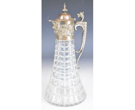 Mappin &amp; Webb Elizabeth II hallmarked silver mounted claret jug in the Victorian style, with cut glass body and cast deco