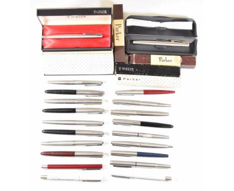 Twenty-one Parker fountain pens including advertising examples, Frontier etc, some in original boxes.&nbsp;