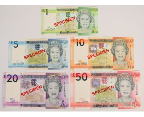 Jersey 2010 SPECIMEN banknote set including &pound;1, &pound;5, &pound;10, &pound;20 and &pound;50