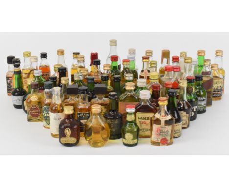 Over sixty Whisky, Rum, Gin and similar miniatures to include Oban, Laphroaig, Cardhu, Crawford's, Glenfiddich, Gordons, Mark