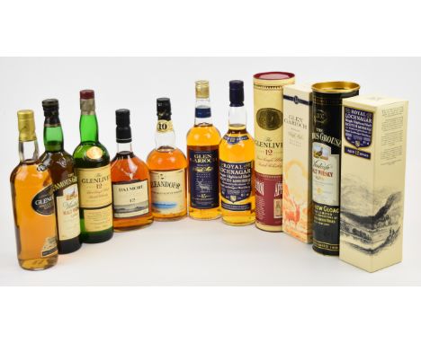 Seven bottles of Single Malt Scotch Whisky comprising Glenlivet, Glen Garioch, Eileandour, Glengoyne, Royal Lochnagar, The Fa
