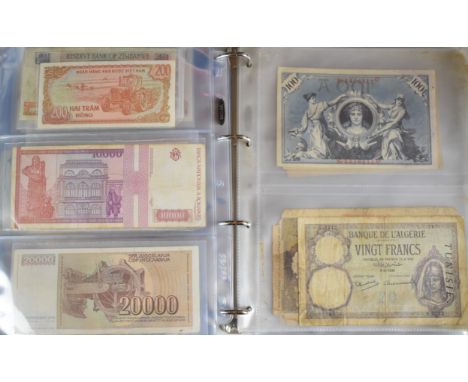 Five albums of all world banknotes, some uncirculated / mint examples including German language, Austro Hungarian note, Nicar