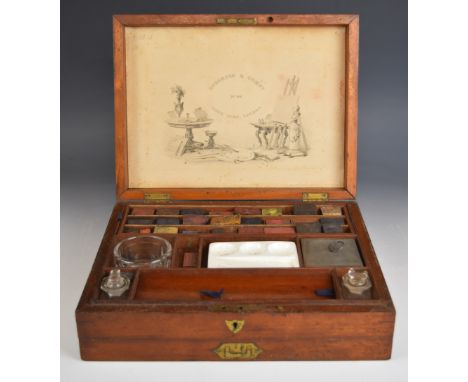 Robertson &amp; Company, Long Acre, London mahogany cased artist's travelling watercolour set, with various named watercolour