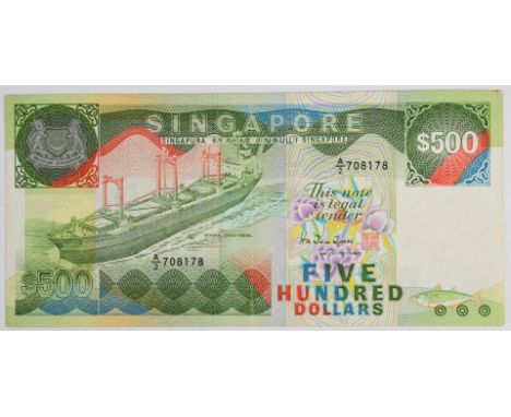 Singapore undated (1988) 'Ships' series $500 banknote signed Hu Tsu Tau  