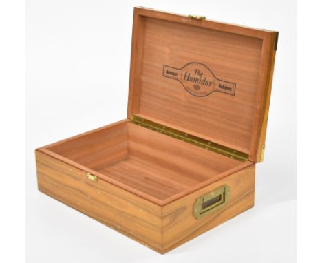 Havanas Habanos cigar humidor with name to inside of lid and campaign style brass handles, length 40.5cm