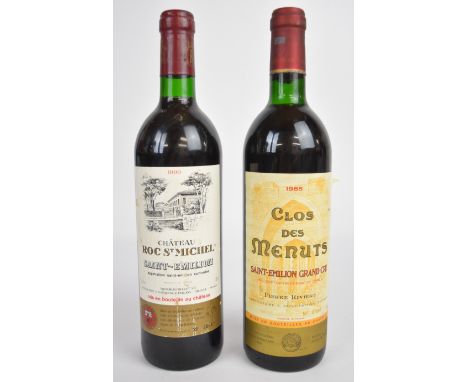 Two Bordeaux vintage red wines comprising Clos des Menuts Saint-Emilion Grand Cru 1985 and Chateau Roc St Michel Saint-Emilio