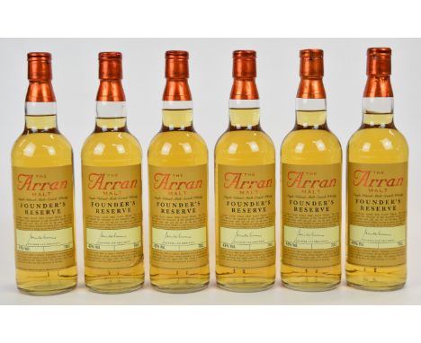 Six bottles of The Arran Malt Founder's Reserve Single Island Malt Scotch Whisky, 43% vol, 70cl. PLEASE NOTE ALL ALCOHOL & TO