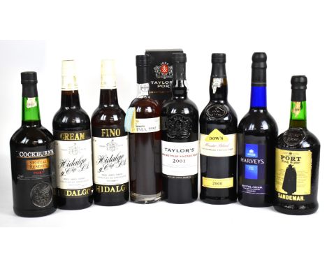 Eight bottles of Port and Sherry to include Taylor's, Warre's, Dow's and Cockburn's, the majority 70cl. PLEASE NOTE ALL ALCOH