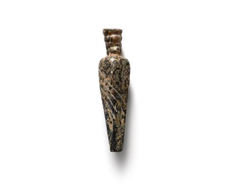8th-10th century A.D. Comprising a tapering square-section body with narrow shoulder and balustered flared neck.  22.71 grams