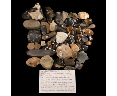 Palaeolithic-Neolithic Period, circa 200,000-4,000 B.P. Including various worked tools with cutting edges, debitage and a pol