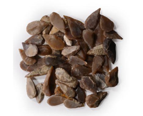Neolithic Period, circa 6th-4th millennium B.C. Comprising mostly bifacial and uniface leaf-shaped flint and chert arrowheads