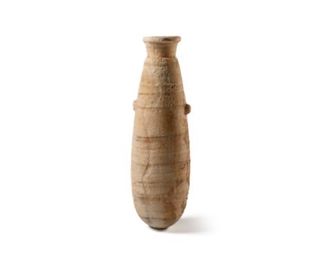 6th-4th century B.C. With a slender piriform body and two lug handles, conical neck with everted rim. Cf. The Metropolitan Mu