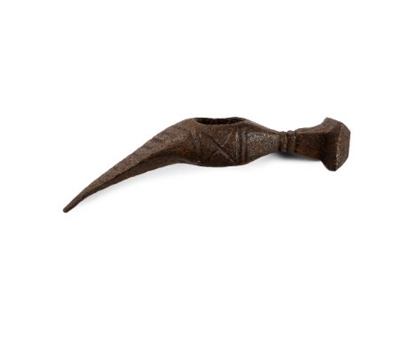 Western Europe, late 16th century A.D. A (reiterhammer) head made as a single solid iron bar, one end shaped as a squared ham