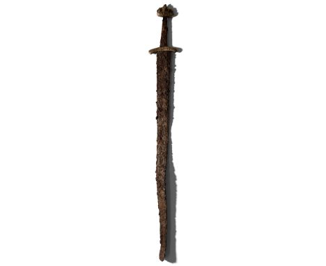 11th-13th century A.D. A 'Curonian' sword comprising a straight blade with a narrow and long tang, showing signs of employmen