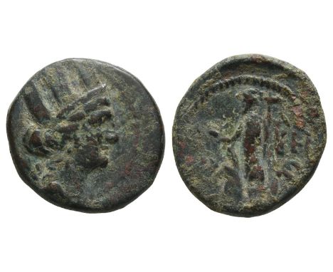  Circa 87/6-82/1 BC. Turreted bust of Tyche to right / Baal-Berit (Poseidon) in cart drawn by four hippocamps to right, holdi