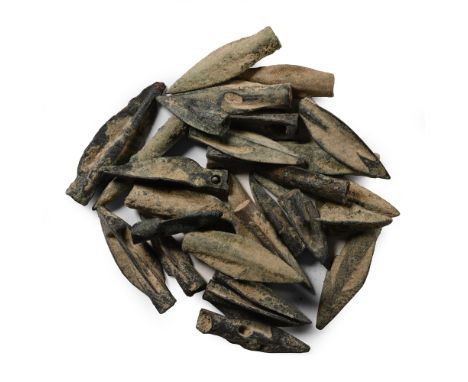Circa 5th-3rd century B.C. Comprising mainly leaf-shaped, triangular, and trilobate socketted arrowheads. Cf. similar Graeco-