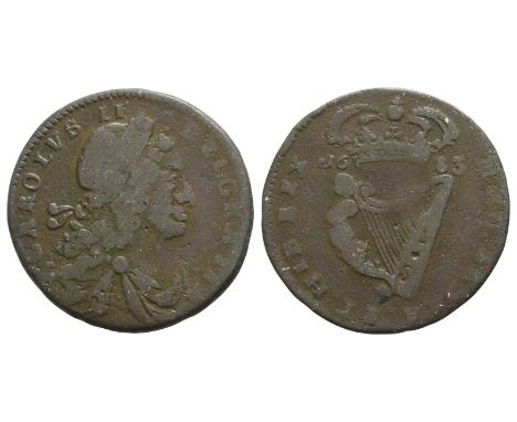 Dublin mint. Dated 1683. Armstrong and Legge's Regal Coinage. 1660-1685. CAROLVS II DEI GRATIA, laureate, draped and cuirasse