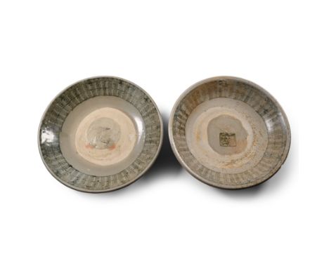 15th century A.D. Each a wide plate with gently sloping walls, painted geometric border and a central seal. Cf. Harper, R., C