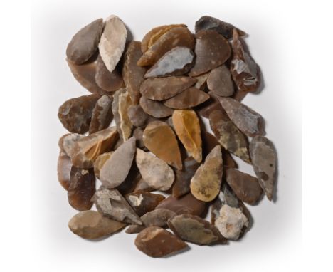 Neolithic Period, circa 6th-4th millennium B.C. Comprising mostly bifacial and uniface leaf-shaped and scaphoid flint and che