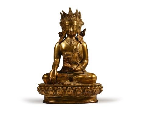 20th century A.D. Hollow-formed and sitting cross-legged on a lotus-flower dais with left hand resting palm-upward in the lap