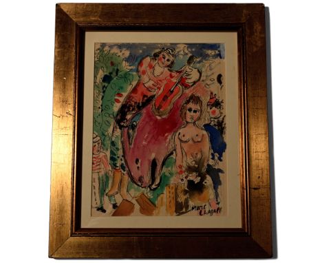 19th-20th century A.D. With several figures surrounding a ram's head, signed to the lower right hand corner 'Marc Chagall'; s