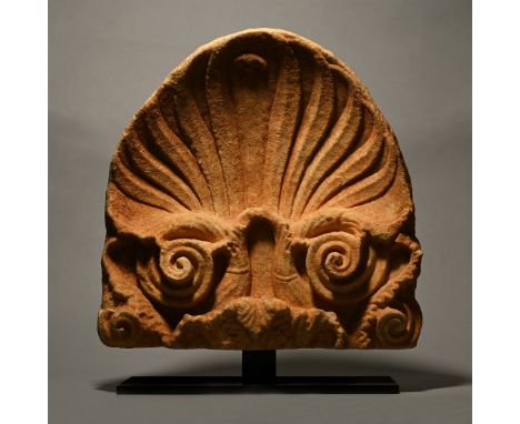 4th century B.C. Carved in the form of an elaborate palmette with stems in the form of spiral tendrils rising from acanthus l