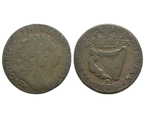 Dublin mint. Dated 1693. 1689-1694. GVLIELMVS • ET • MARIA • DEI • GRATIA, jugate busts of William, laureate, and Mary to rig