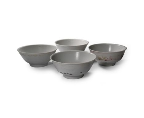 Early 19th century A.D. Comprising four large bell-shaped bowls with polychrome designs to the outer faces.  1.48 kg total, 1