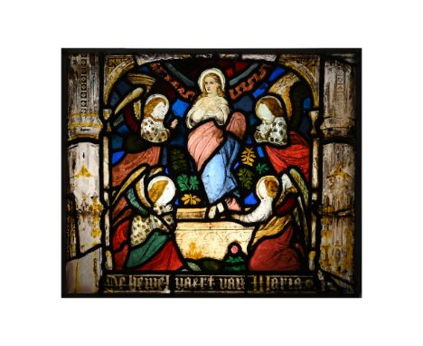 Flemish, late 19th century A.D. or earlier.&nbsp;In late 15th century style, Mary ascending to Heaven in the foreground with 