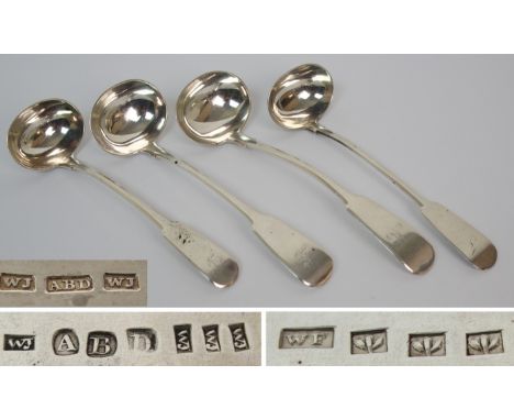 Three Scottish Provincial sauce ladles by William Jamieson, Aberdeen circa 1820, two with the terminals monogrammed "L&D" wit