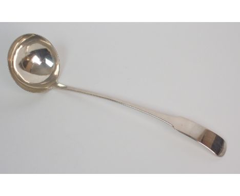 A George III silver soup ladle maker's marks J. F., Edinburgh 1815, in fiddle pattern with blank terminal, 34.5cm long, 9oz
