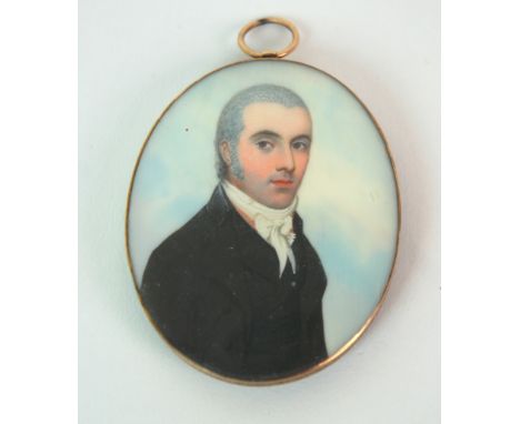 An early painted portrait miniature possibly Thomas Love of Burnside House, Rutherglen oil on ivorine, the reverse with plait