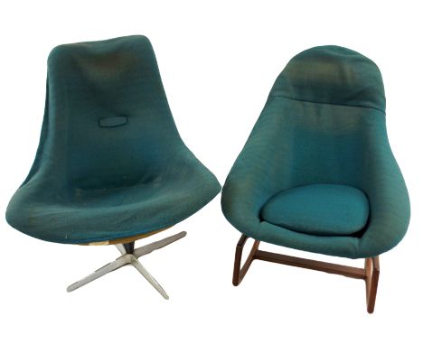 A Gemini rocking chair designed by Walter S Chenery in the 1960's and manufactured by Lurashell, fibreglass shell with a teak