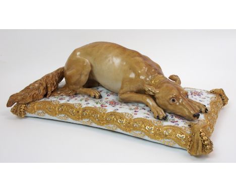A large Meissen porcelain group of Empress Catherine II of Russia's favourite dog modelled after the original by Johann Joach