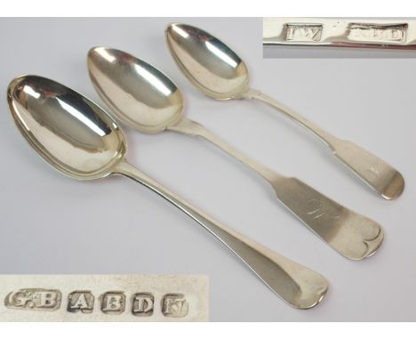 A Scottish Provincial tablespoon by James Wildgoose, Aberdeen circa 1770, 21cm long with a dessert spoon by George Booth, Abe