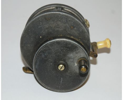 A Hardy Silex Multiplier 3.5" diameter wide drum casting reel with external gear housing, stamped "The Silex Multiplier Pat N