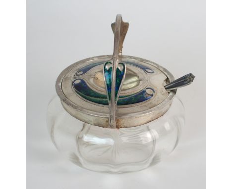 An Art Nouveau silver mounted swing handled bowl and cover by Liberty & Company, Birmingham 1905, marked Cymric and numbered 