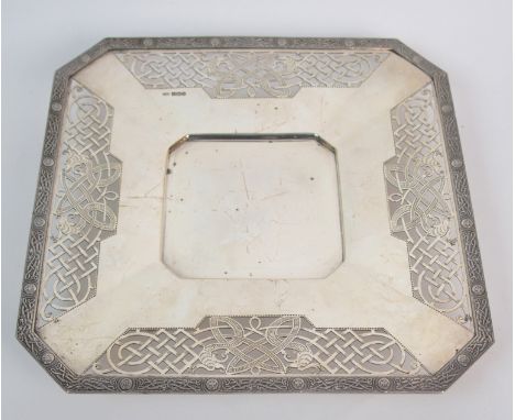 A silver cakestand by Frank Cobb & Company Limited, Sheffield 1939, of square shape with canted corners, the edge with Celtic