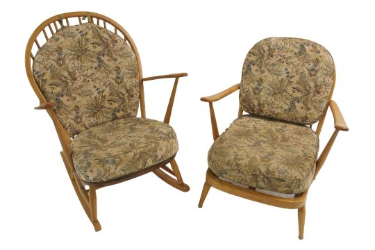 An Ercol Windsor Rocking Chair With Cushions 96cm High And An