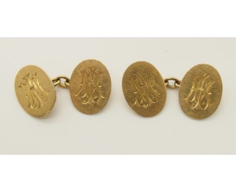 A pair of 18ct gold cufflinks monogrammed to both sides, dimensions of faces 17mm x 13mm, weight 9.5gms