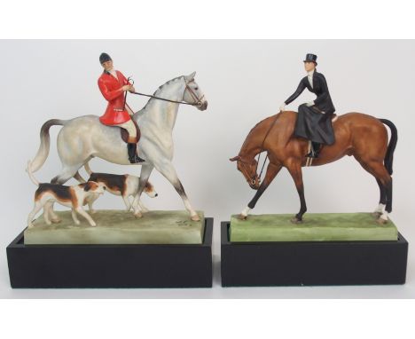 A pair of Royal Worcester figures At The Meet, model no 3114 and Huntsman and Hounds, model no 3115, both modelled by Doris L