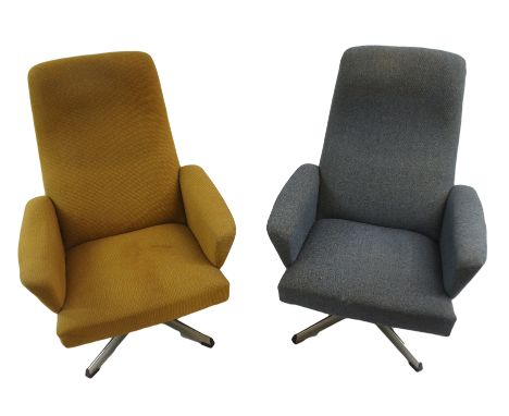 Two mid-20th Century upholstered swivel chairs with adjustable backs on metal base, 103cm high (2) This item is offered for s