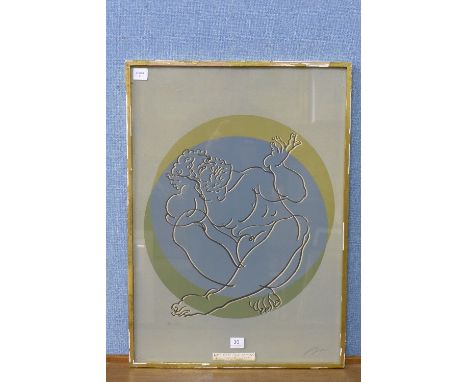 A signed 1959 limited edition Hans Erni. lithograph, Diogenes, numbered 7/150, framed