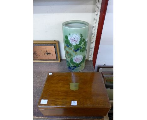 A Victorian oak box and Japanese stick stand