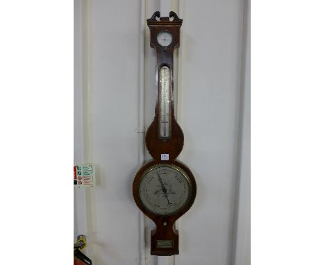 A Victorian inlaid mahogany banjo barometer