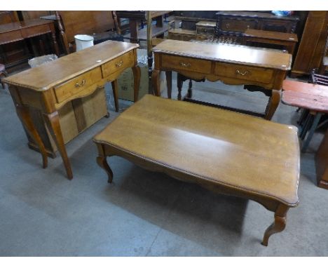 A pair of Laura Ashley console tables and matching coffee table