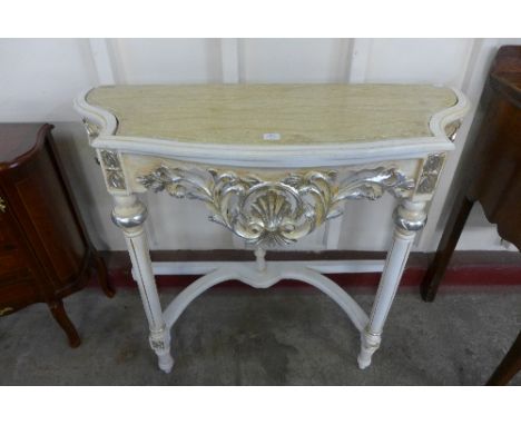 A reproduction French Louis XV style cream console table